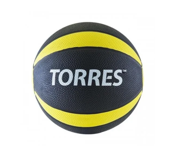 Медбол TORRES 1 кг, резина, диаметр 19,5 см, черно-желто-белый