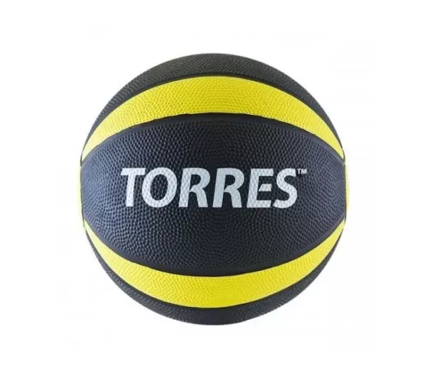 Медбол TORRES 1 кг, резина, диаметр 19,5 см, черно-желто-белый