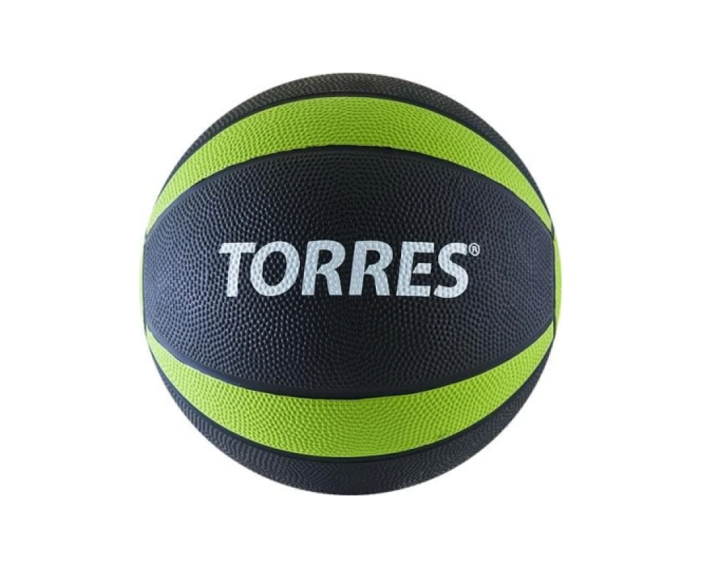 Медбол TORRES 4 кг, резина, d21,9 см, черно-зелено-белый