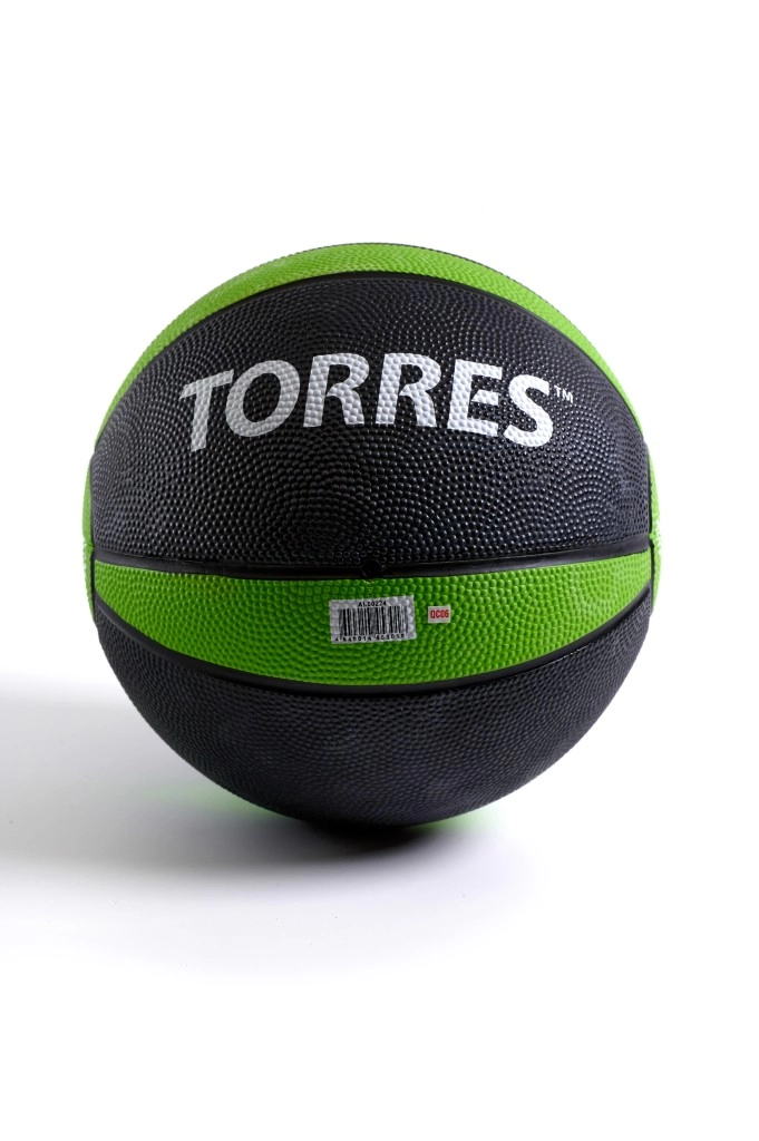 Медбол TORRES 4 кг, резина, d21,9 см, черно-зелено-белый
