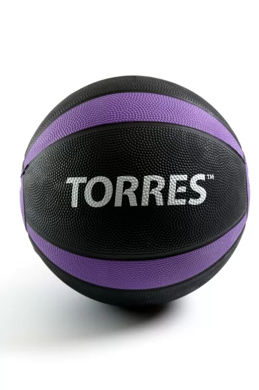 Медбол TORRES 5 кг, резина, d23,8 см, черно-фиолетово-белый