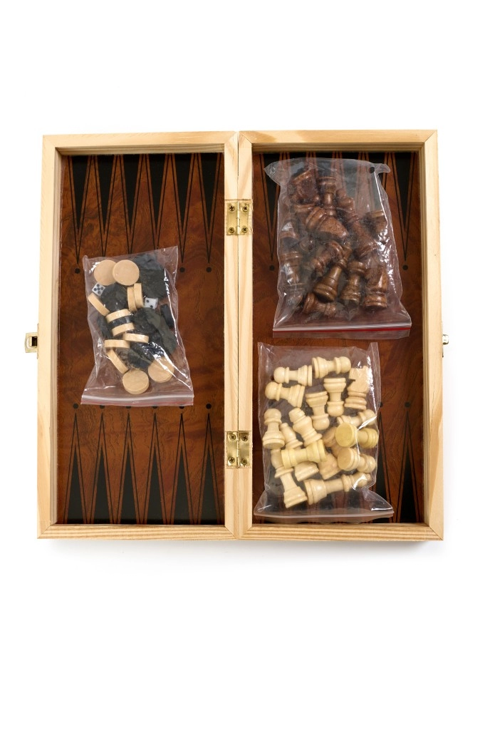 Игровой набор CHESS шахматы, нарды, шашки (малый), фигуры пластик